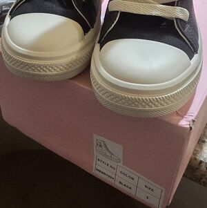 NEW Black Canvas Low-Top Sneakers with White Toe Cap - $25